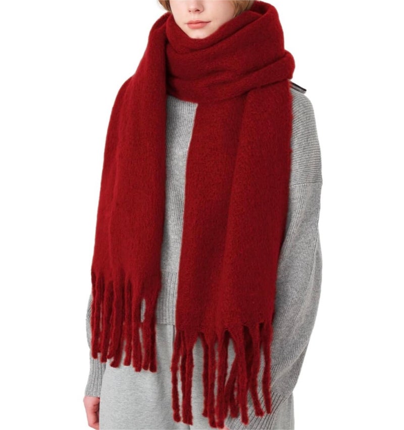 MININAI Women Chunky Scarf, Soft Warm Winter Scarf for Cold Weather, Christmas Blanket Scarves Pashmina Shawl Wrap (Burgundy) - Image 1