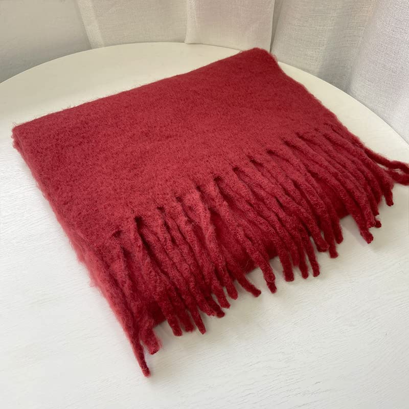 MININAI Women Chunky Scarf, Soft Warm Winter Scarf for Cold Weather, Christmas Blanket Scarves Pashmina Shawl Wrap (Burgundy) - Image 5