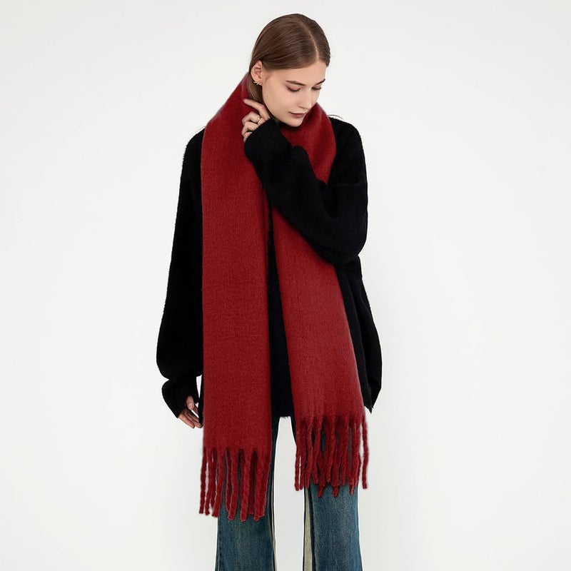 MININAI Women Chunky Scarf, Soft Warm Winter Scarf for Cold Weather, Christmas Blanket Scarves Pashmina Shawl Wrap (Burgundy) - Image 2
