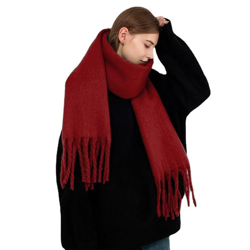MININAI Women Chunky Scarf, Soft Warm Winter Scarf for Cold Weather, Christmas Blanket Scarves Pashmina Shawl Wrap (Burgundy) - Image 3