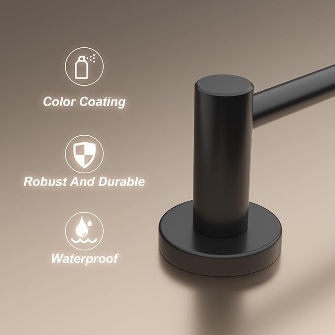 Sundry Eco-Plus Bath Towel Bar, Bath Accessories Thicken Stainless Steel Shower Towel Rack for Bathroom, Towel Holder Wall Mounted (1 Pack, Matte Black, 24 Inch) - Image 4