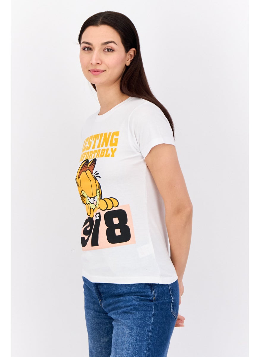 nickelodeon Women Crew Neck Short Sleeves Garfield T-Shirt, White  - Image 2
