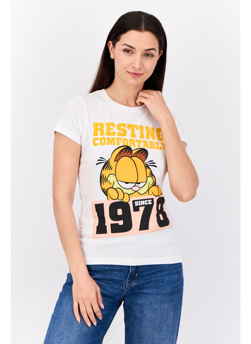 nickelodeon Women Crew Neck Short Sleeves Garfield T-Shirt, White  - Image 1