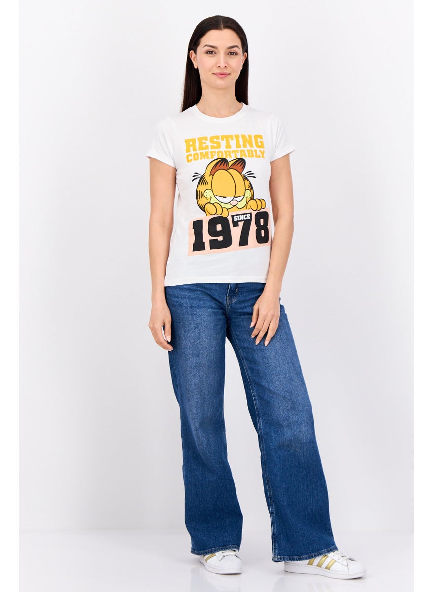 nickelodeon Women Crew Neck Short Sleeves Garfield T-Shirt, White  - Image 4