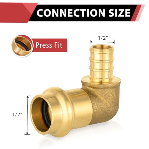 EFIELD Pack of 10 EFIELD 12 PEX B Crimp x 12 Copper Press 90 Elbow Brass Fittings For Copper and Pex Pipe ConnectionPRESS091 - Image 3