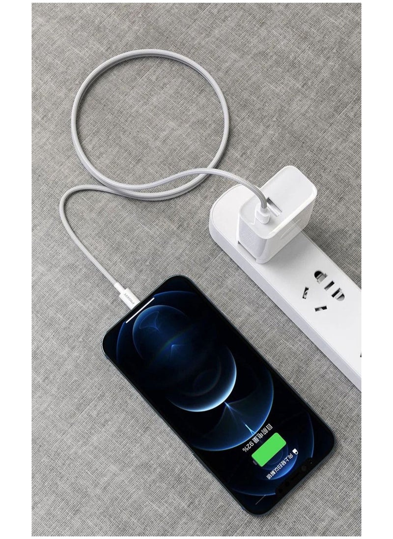Pisen - PD 20W Premium Nylon Braided USB C to Lightning Fast Charging Cable 1.2M White - Image 1