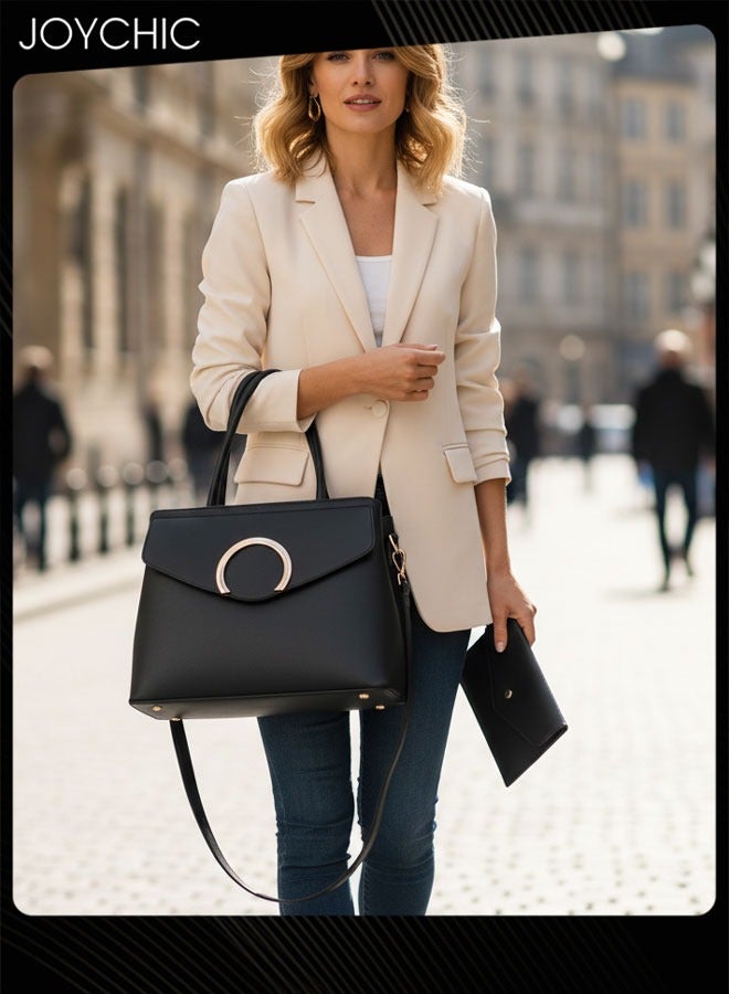 Joychic حقيبة كتف نسائية من جلد PU مقاومة للماء ومقاومة للاهتراء، حقيبة يد كلاسيكية بسعة كبيرة مع أحزمة قابلة للتعديل - Image 1