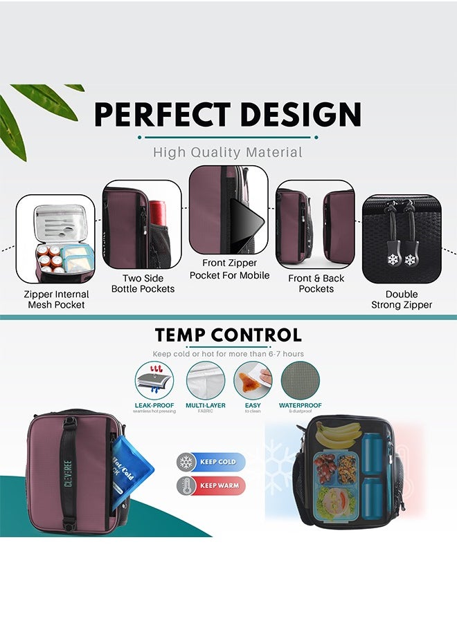 CLEVEREE - Insulated Lunch Bag - Cooler Bag - Expandable Lunch Bag suitable for Work Office School Travel - Lunch Bag for Men and Women - Lunch Box Leak proof with Adjustable Shoulder Strap - Purple - Image 1