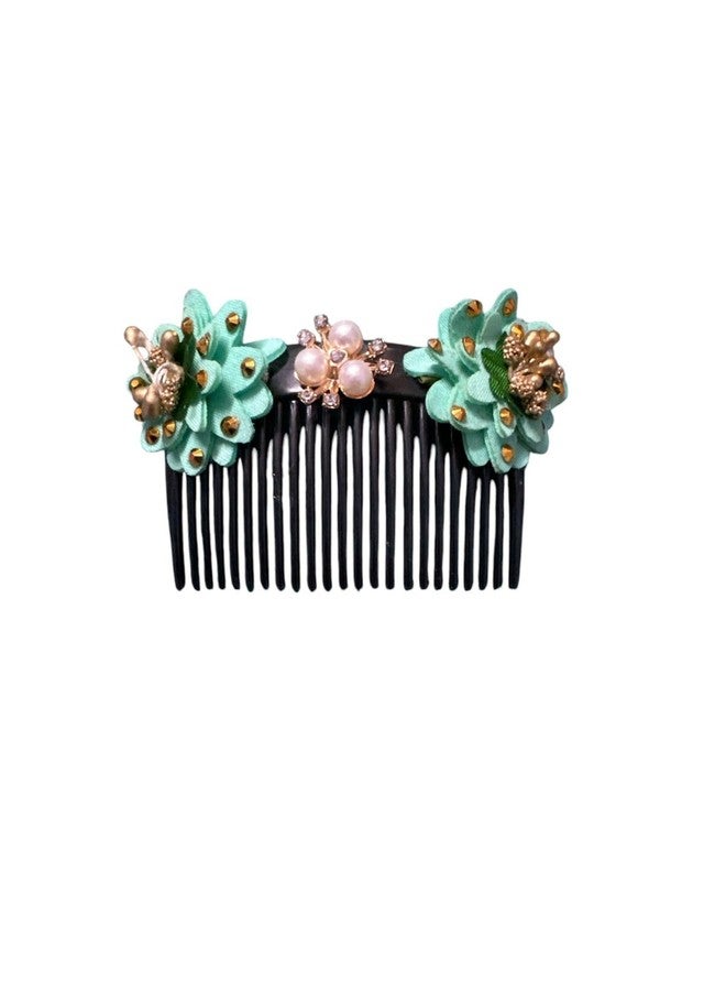 CROWNNIMREET Comb Hair Clip with Cloth Flower with Pearl Western Side Pin, Hair Accessories for Women and Girls (Sky Blue, Pack of 2) - Image 2