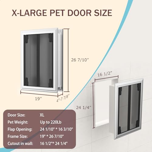 FurrFinesse Dog Door for Wall, Energy Efficient French Doggy Door with Aluminum Frame, Telescoping Tunnel and Magnetic Flaps, Easy Install for Walls 4"- 7 7/8" Thick, XLarge - Image 2