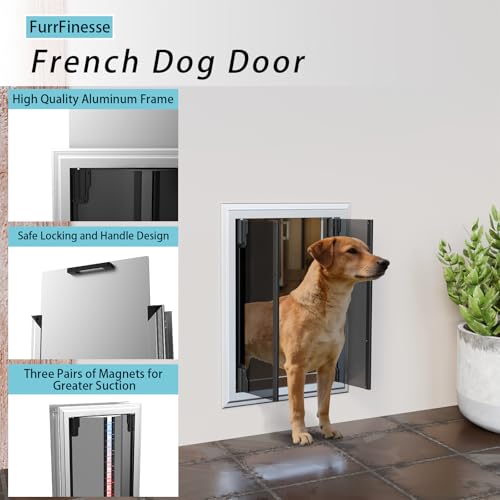 FurrFinesse Dog Door for Wall, Energy Efficient French Doggy Door with Aluminum Frame, Telescoping Tunnel and Magnetic Flaps, Easy Install for Walls 4"- 7 7/8" Thick, XLarge - Image 3