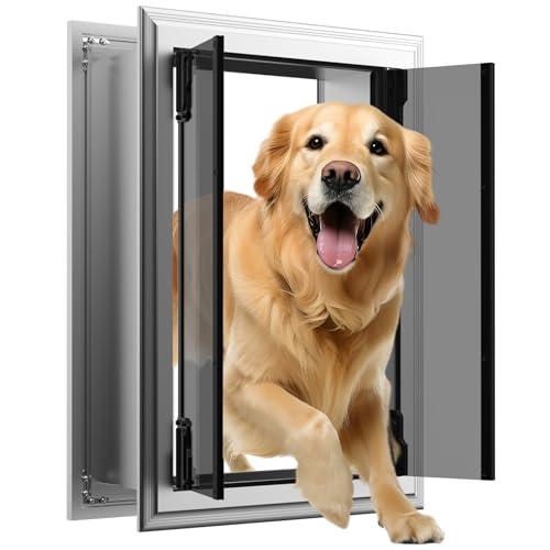 FurrFinesse Dog Door for Wall, Energy Efficient French Doggy Door with Aluminum Frame, Telescoping Tunnel and Magnetic Flaps, Easy Install for Walls 4"- 7 7/8" Thick, XLarge - Image 1
