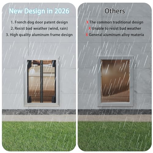 FurrFinesse Dog Door for Wall, Energy Efficient French Doggy Door with Aluminum Frame, Telescoping Tunnel and Magnetic Flaps, Easy Install for Walls 4"- 7 7/8" Thick, XLarge - Image 4