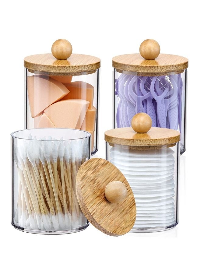 هومستر 4 موزع حقائب مع أغطية الخيزران -10 أونصات أوعية بلاستيكية نظيفة للصالون لتخزين منظم ماكياج فانيتي -ملحقات الحمام مجموعة القطن الممشط، كرة، وسائد، خيط - Image 1