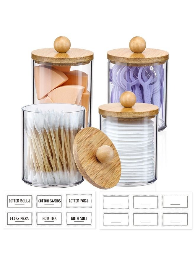 هومستر 4 موزع حقائب مع أغطية الخيزران -10 أونصات أوعية بلاستيكية نظيفة للصالون لتخزين منظم ماكياج فانيتي -ملحقات الحمام مجموعة القطن الممشط، كرة، وسائد، خيط - Image 4