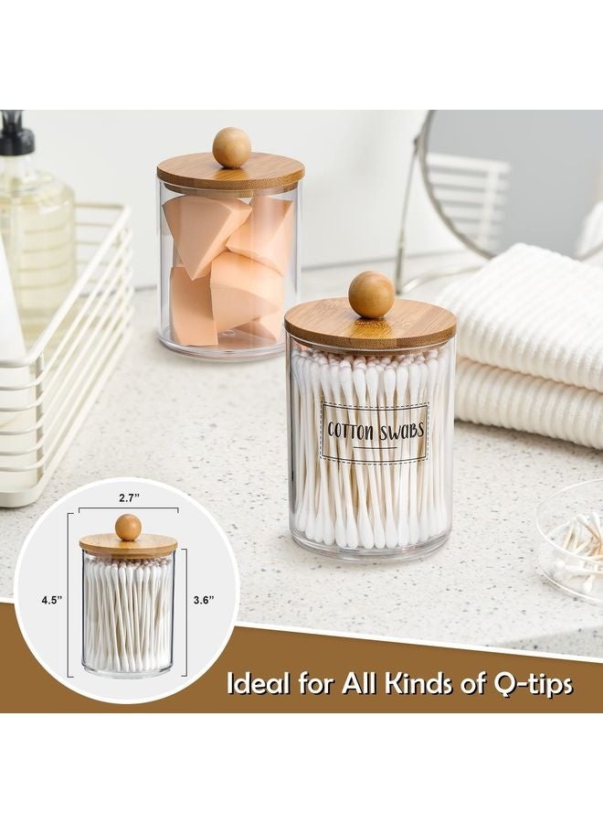 هومستر 4 موزع حقائب مع أغطية الخيزران -10 أونصات أوعية بلاستيكية نظيفة للصالون لتخزين منظم ماكياج فانيتي -ملحقات الحمام مجموعة القطن الممشط، كرة، وسائد، خيط - Image 3