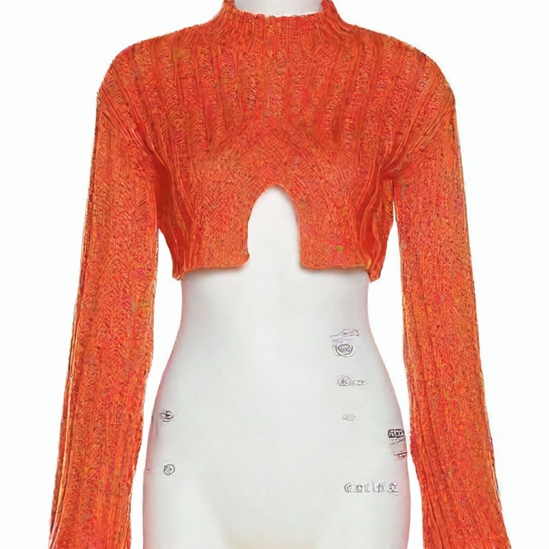 Women's Long Sleeve Round Neck Classic Fitted Irregular Cropped Sweater - Image 5