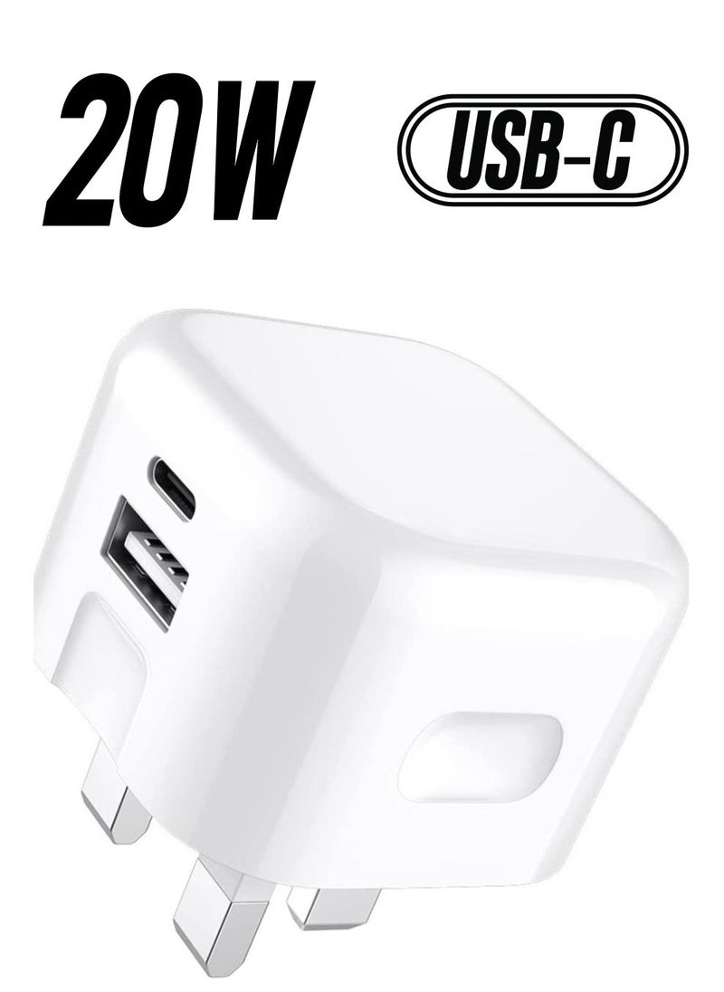 ELTRAZONE شاحن سريع USB + Type C لجهاز سامسونج جالاكسي S23/S23 بلس/S23 ألترا/A14 5G/A54/S22 5G/S22 بلس 5G/S22 ألترا 5G/A53 5G/A13/A23 20W مزدوج المنفذ قابس حائط بريطاني للسفر - Image 1