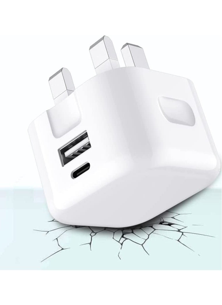 ELTRAZONE شاحن سريع USB + Type C لجهاز سامسونج جالاكسي S23/S23 بلس/S23 ألترا/A14 5G/A54/S22 5G/S22 بلس 5G/S22 ألترا 5G/A53 5G/A13/A23 20W مزدوج المنفذ قابس حائط بريطاني للسفر - Image 2