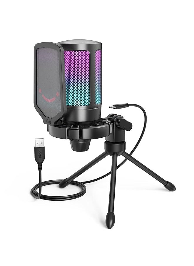 فيفين ميكروفون USB للألعاب لجهاز الكمبيوتر Ps5، ميكروفون مكثف مع مؤشر RGB كتم سريع، حامل ثلاثي القوائم، مرشح بوب، حامل للصدمات، التحكم في التحكم في بث Discord، Twitch، Podcasts، Videos Ampligame  - Image 1