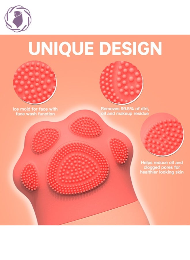 KHAJUL - New Cat Paw Shape Ice Roller For Face, Beauty Facial Massage Acne Puffiness Relief Pink - Image 1