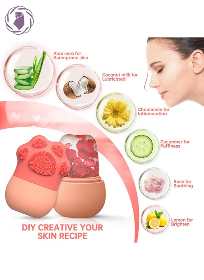 KHAJUL - New Cat Paw Shape Ice Roller For Face, Beauty Facial Massage Acne Puffiness Relief Pink - Image 1