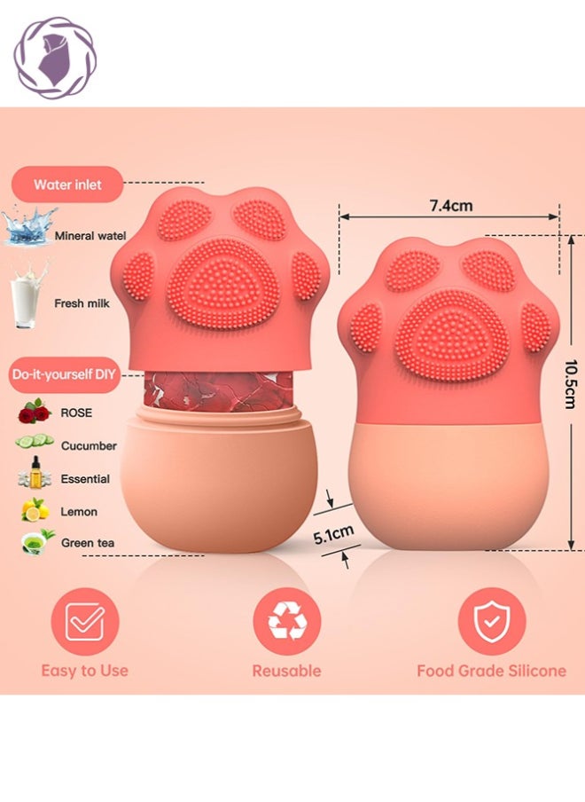 KHAJUL - New Cat Paw Shape Ice Roller For Face, Beauty Facial Massage Acne Puffiness Relief Pink - Image 1