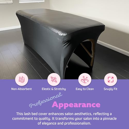 XOLLOZ Lash Bed Cover - Waterproof Artificial Leather Massage Table Cover, Fitted Wax Mat Protector for Esthetician Bed, Massage Bed Topper, Lash Bed Topper, and Waxing Bed Use – Black - Image 2
