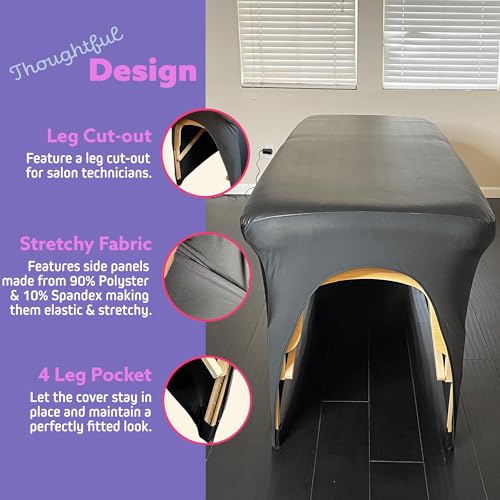XOLLOZ Lash Bed Cover - Waterproof Artificial Leather Massage Table Cover, Fitted Wax Mat Protector for Esthetician Bed, Massage Bed Topper, Lash Bed Topper, and Waxing Bed Use – Black - Image 3