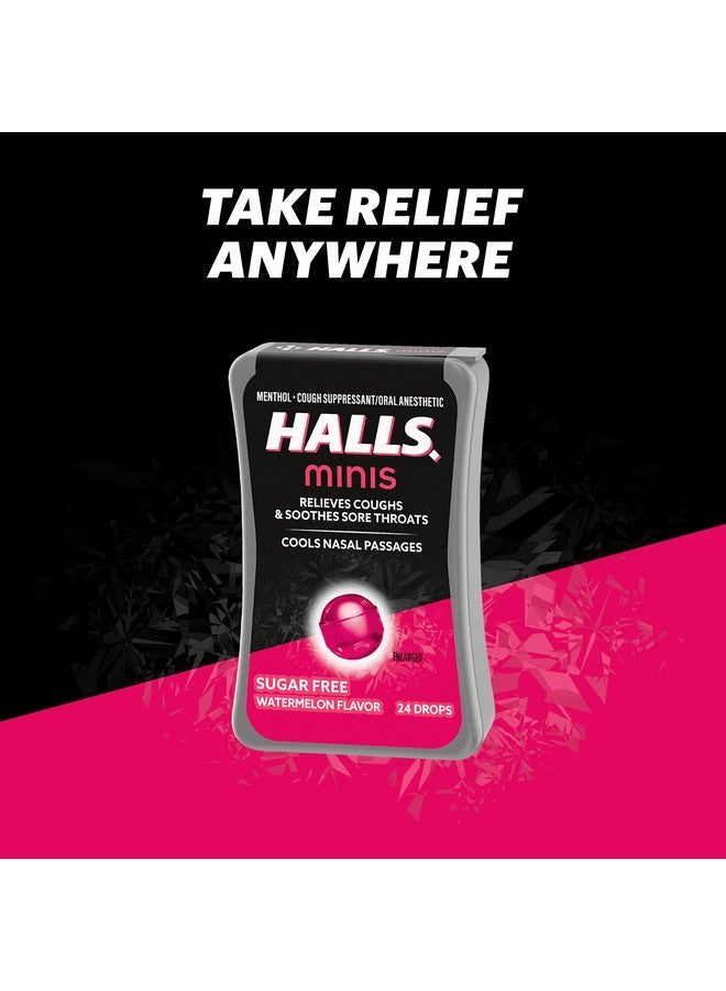 HALLS Minis Watermelon Flavor Sugar Free Cough Drops, 8 Packs of 24 Drops (192 Drops Total) - Image 1