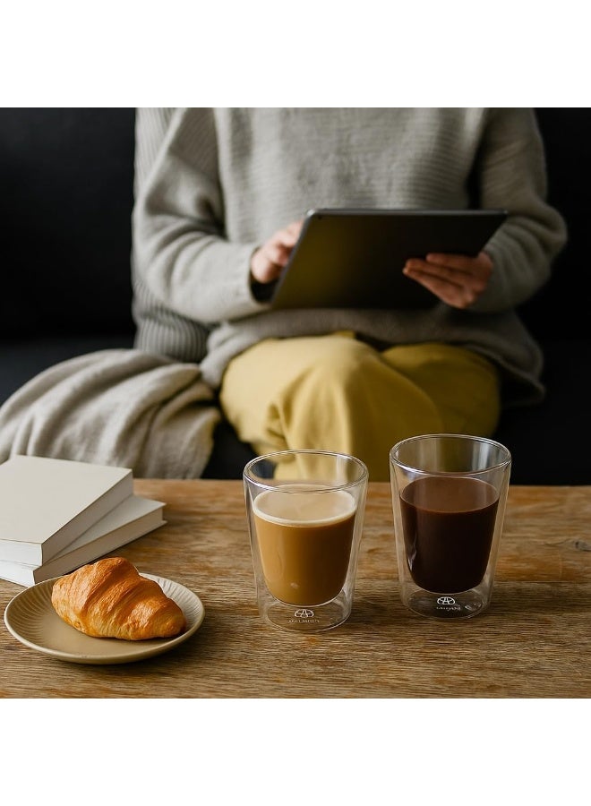 BS B&S Double Wall Glass Set of 2 – 350ml Borosilicate Insulated Cups for Coffee, Tea, Juice & More - Image 2