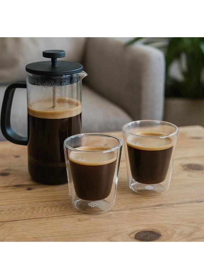 BS B&S Double Wall Glass Set of 2 – 350ml Borosilicate Insulated Cups for Coffee, Tea, Juice & More - Image 1