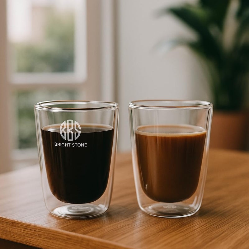 BS B&S Double Wall Glass Set of 2 – 350ml Borosilicate Insulated Cups for Coffee, Tea, Juice & More - Image 3