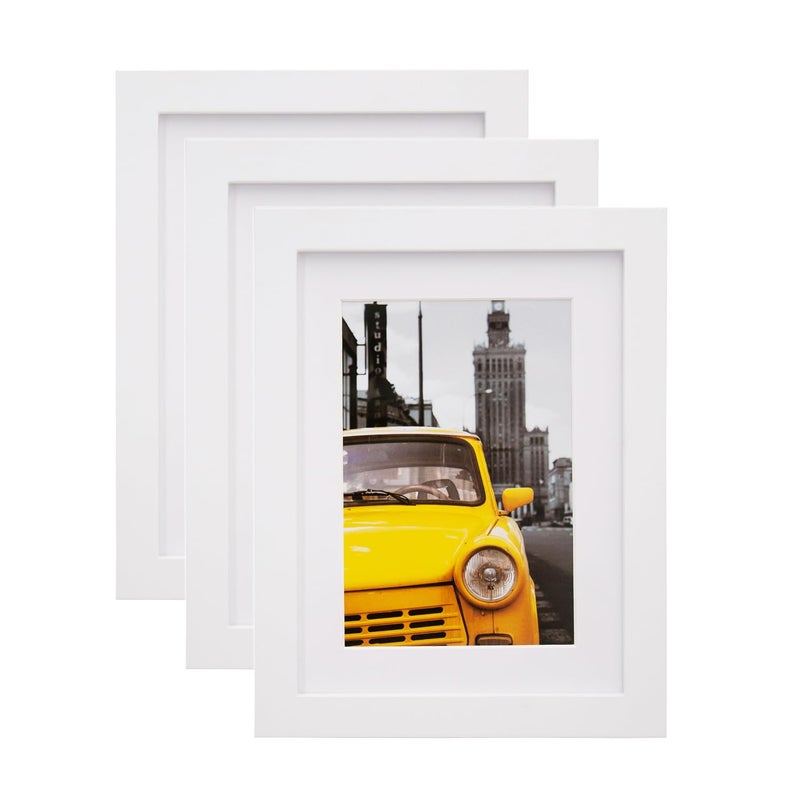 EGOFINE 8x6 Photo Frames Set of 3  Wooden Frames Matted for 4x6Solid Wood Picture Frames for Table Top and Wall MountingWhite
