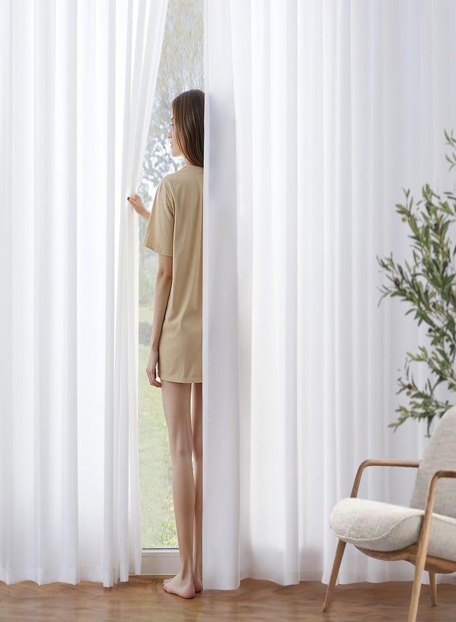 MIULEE White Privacy Sheer Curtains That Let Light in 102 Inches Long Non-See-Through Semi Sheer Curtains Light Filtering Window Drapes for Living Room Bedroom 2 Panels Set - Image 1