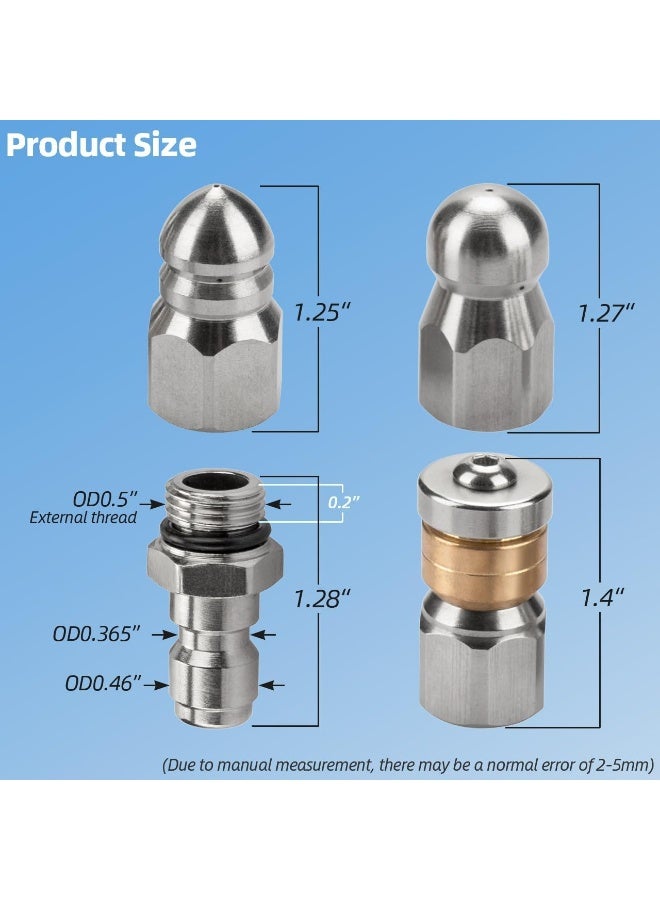 Sconva Sewer Jetter Nozzle, 3 Pieces Sewer Cleaning Nozzle Tips For Pressure Washer Drain Jetting Hose, Rotating Button Nose With 1/4'' Quick Connect With Pressure Up To 5000 Psi  - Image 2