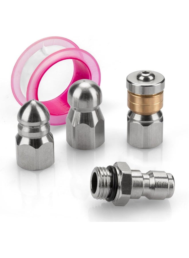 Sconva Sewer Jetter Nozzle, 3 Pieces Sewer Cleaning Nozzle Tips For Pressure Washer Drain Jetting Hose, Rotating Button Nose With 1/4'' Quick Connect With Pressure Up To 5000 Psi  - Image 1