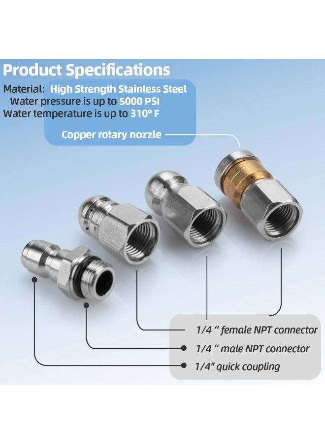 Sconva Sewer Jetter Nozzle, 3 Pieces Sewer Cleaning Nozzle Tips For Pressure Washer Drain Jetting Hose, Rotating Button Nose With 1/4'' Quick Connect With Pressure Up To 5000 Psi  - Image 4