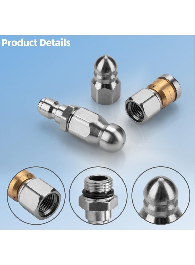 Sconva Sewer Jetter Nozzle, 3 Pieces Sewer Cleaning Nozzle Tips For Pressure Washer Drain Jetting Hose, Rotating Button Nose With 1/4'' Quick Connect With Pressure Up To 5000 Psi  - Image 5