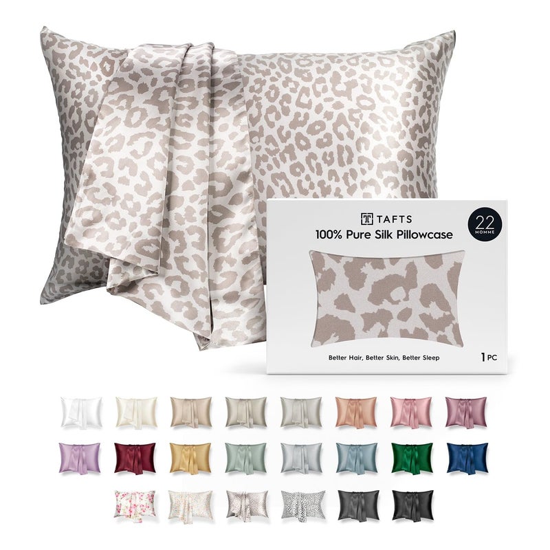 TAFTS 22mm 100 Pure Mulberry 6A Silk Pillowcase for Hair Skin with Envelope Closure Cooling Natural Organic Double Sided Silk Pillow Case Leopard Standard Size 20x26