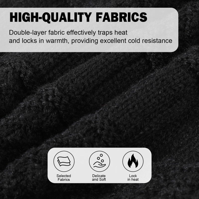 TAGVO Winter Unisex Knitted Balaclava Face Mask Cover Thick Warm Fleece Lining Beanies Hat Elastic Neck Warmer, Windproof Thermal Skiing Mask for Adults Outdoor Sports A-Black - Image 2