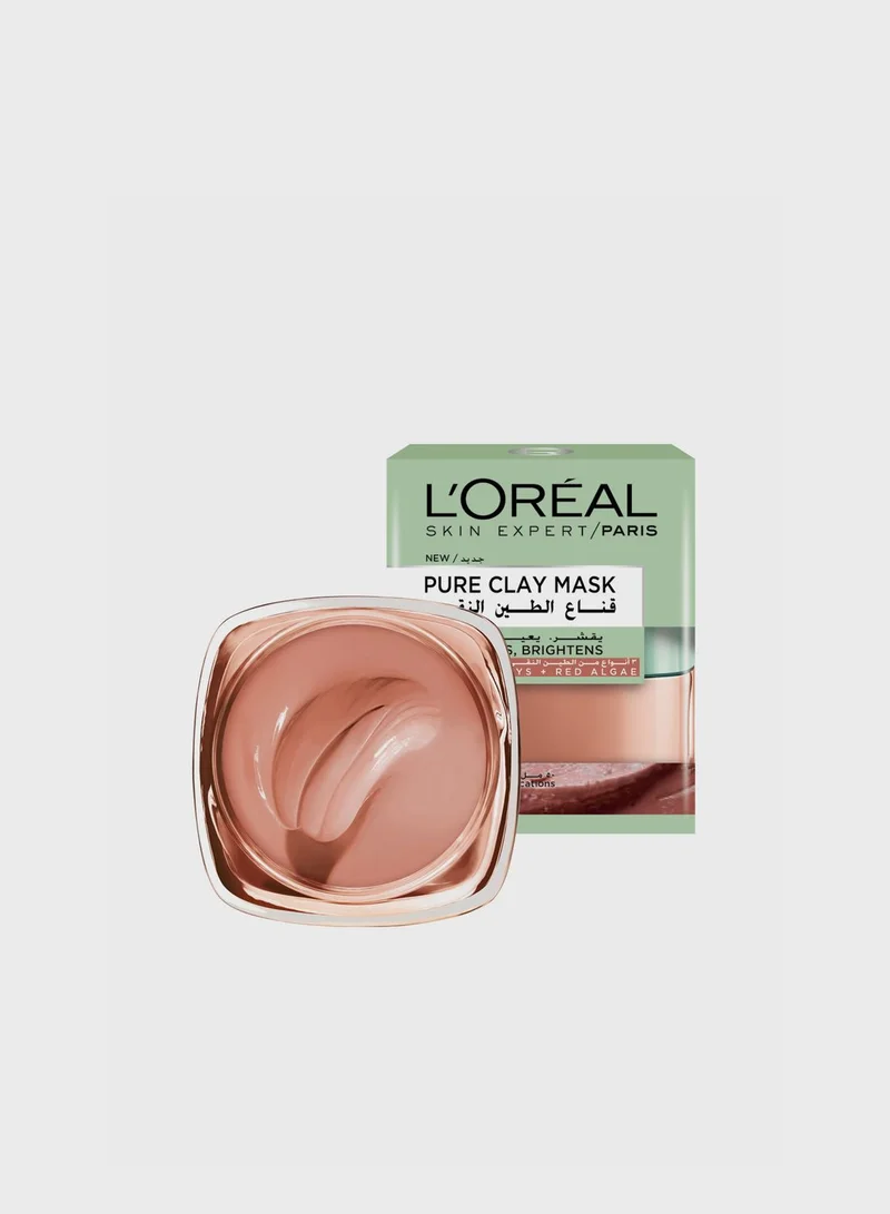 L'OREAL PARIS Pure Clay Red Mask With Red Algae, Exfoliates And Brightens Pores, 50 Ml