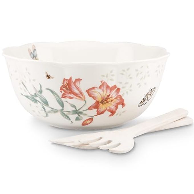 Lenox Butterfly Meadow Salad Bowl & Servers, 4.10 LB, Multi