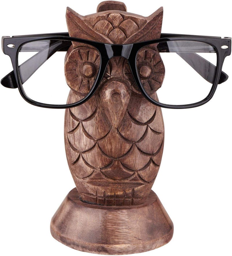 Ayra Crafts Wooden Owl Shaped Spectacle Holder Specs Stand for Office DesktopTabletop Sheesham Wood Brown - Image 1