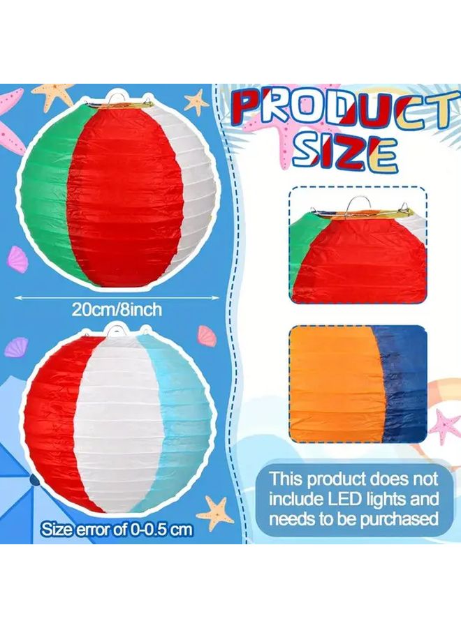 6pcs Large 8 Inch Beach Ball Hanging Lanterns Multicolor Metal Frame Indoor Outdoor Party Decor - Image 3