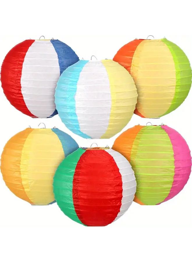 6pcs Large 8 Inch Beach Ball Hanging Lanterns Multicolor Metal Frame Indoor Outdoor Party Decor - Image 1