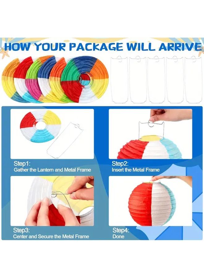 6pcs Large 8 Inch Beach Ball Hanging Lanterns Multicolor Metal Frame Indoor Outdoor Party Decor - Image 4