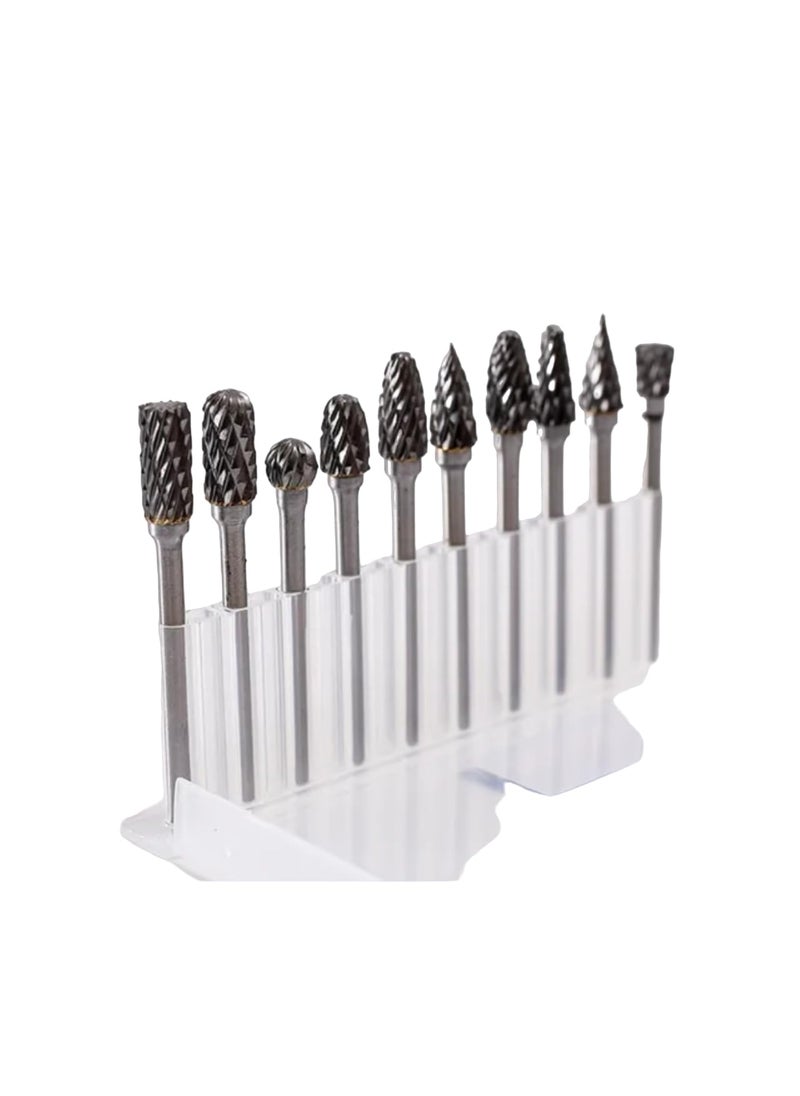 VTH WITH TAGLINE ABSOLUTE TOOLING SOLUTIONS - 10 pcs Tungsten Carbide Rotary Burr Set 3mm Shank and 6 mm - Image 1