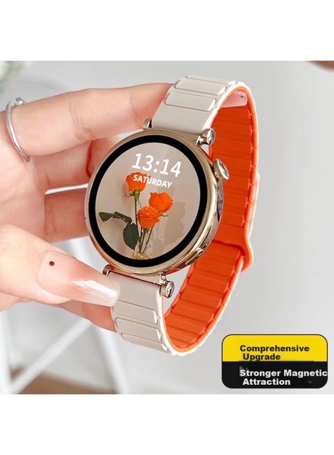 Magnetic Silicone Watch Strap For Huawei Watch 4/3/gt 5/4/3/2/pro/honor Magic 2, Orange Starlight, 18mm - Image 1