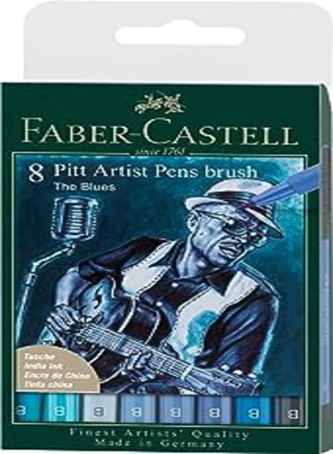 Faber-Castell PITT Artist Pen Brush India Ink Pen -wallet of 8 - The Blues